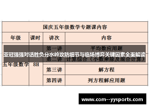 亚冠强强对话胜负分水岭攻防细节与临场博弈关键因素全面解读